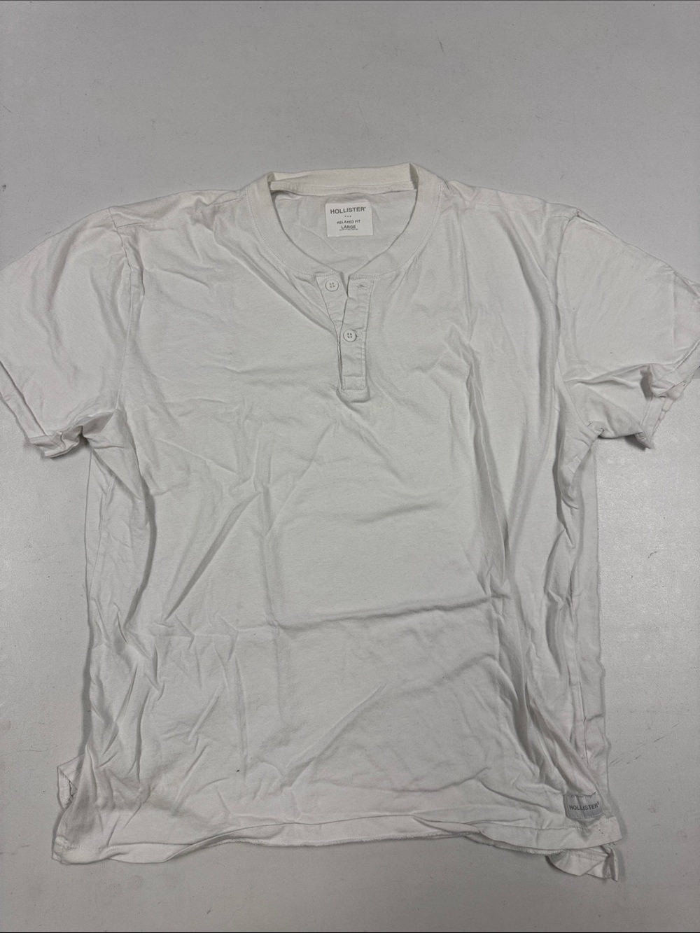Hollister White Short-Sleeve Henley Tee